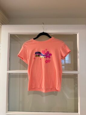 Coral Color Changing Sequin Rainbow Flower Tee